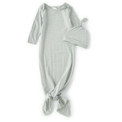 Cheapest 🧨 Starting Out Baby Newborn-6 Months Long-Sleeves Stripe Ribbed Knotted Gown Blue 😀