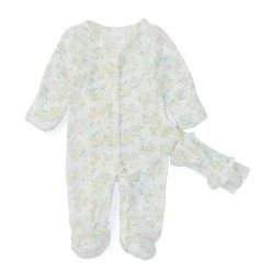 Cheap 🛒 Starting Out Baby 👧 Girls Preemie-9 Months Floral Print Long Sleeve Ruffle Footed Coverall & Matching Bow Headband 2-Piece Set Ivory Floral ❤️