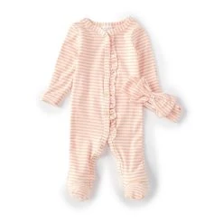 Flash Sale 👏 Starting Out Baby Girl Newborn-6 Months Long Sleeve Horizontal Striped Knit Coverall & Matching Bow Headband Set Pink ⌛