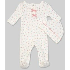 Discount 🌟 Starting Out Baby 👧 Girls Preemie-6 Months Long-Sleeve Floral Footed Coverall & Ruffle Trim Hat Set White 👍