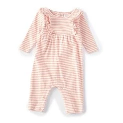 New 😀 Starting Out Baby 👧 Girls Newborn-9 Months Stripe Ruffle Long Sleeve Coverall Pink 👏