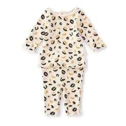 Discount 🎁 Starting Out Baby 👧 Girls Newborn-24 Months Ruffle Trim Leopard Print Top & Pants 2-Piece Set Ivory ✨