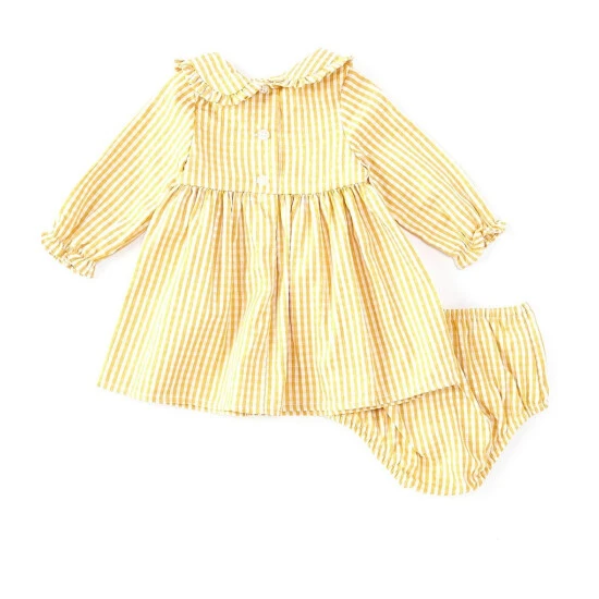 Hot Sale ⌛ Starting Out Baby 👧 Girls 3-24 Months Long Sleeve Peter Pan Collar Check Print Woven 👗 Dress Gold 🤩 4 Hot Sale ⌛ Starting Out Baby 👧 Girls 3-24 Months Long Sleeve Peter Pan Collar Check Print Woven 👗 Dress Gold 🤩 - Image 2