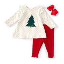 Promo 🎉 Starting Out Baby 👧 Girls Newborn-24 Months 🎁 Christmas Tree Long Sleeve Top & Leggings Set Red 🛒