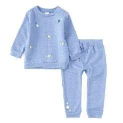 Promo ✔️ Starting Out Baby 👧 Girls 12-24 Months Flower Applique Long Sleeve Top & Jogger Pants 2-Piece Set Blue 👏
