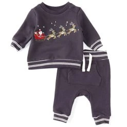 Coupon ⭐ Starting Out Baby Boy Newborn-24 Months Santa Sleigh Long Sleeve Top & Jogger Pants Set Black 😍