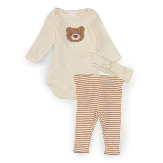 Budget 💯 Starting Out Baby 👧 Girls Newborn-9 Months Bear Applique Bodysuit & Stripe Pants Set Brown 🛒 3 Budget 💯 Starting Out Baby 👧 Girls Newborn-9 Months Bear Applique Bodysuit & Stripe Pants Set Brown 🛒