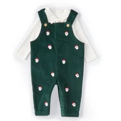 Hot Sale ✔️ Starting Out Edgehill Collection Baby Boys 3-24 Months Long-Sleeve Collared Top & Santa Corduroy Overall Set Green 💯