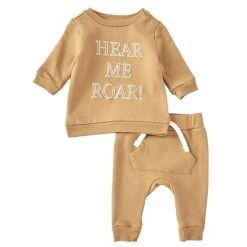 Discount 🛒 Starting Out Starting Baby Boys Newborn-9 Months Out Roar Bodysuit & Pants Two Piece Set Brown 🤩