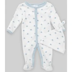 Buy 🎉 Starting Out Baby Boys Preemie-9 Months Long-Sleeve Elephant Footed Coverall & Knotted Hat Set White/blue ❤️