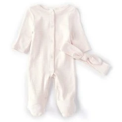 Deals ⌛ Starting Out Baby 👧 Girls Preemie-9 Months Mini Stripe Footed Coverall & Knot Bow Headband 2-Piece Set Pink ⭐