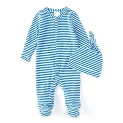 Hot Sale ✔️ Starting Out Baby Boys Newborn-6 Months Striped Footed Coverall & Knotted Hat Set Blue 🎁