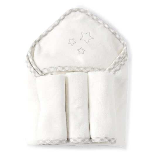 Promo ๐ฅ Starting Out Baby Hooded Towel & Washcloths Star Bath Set White/grey โ 3 Promo ๐ฅ Starting Out Baby Hooded Towel & Washcloths Star Bath Set White/grey โ