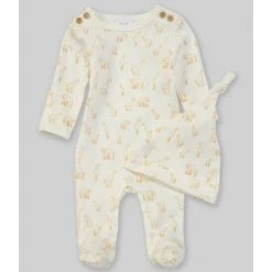 Wholesale 🛒 Starting Out Baby Preemie-6 Months Long-Sleeve Giraffe Footed Coverall & Knotted Hat Set White 🌟