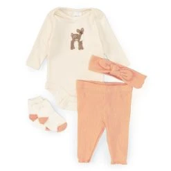 Buy 💯 Starting Out Baby 👧 Girls Newborn-9 Months Fawn Embordered Bodysuit & Ruffle Hem Pants Set Pink ⭐