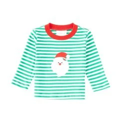 Discount 🥰 Starting Out Baby Boys 12-24 Months Stripe Santa Applique Long Sleeve Tee Green ❤️