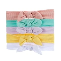 Hot Sale 🌟 Starting Out Baby 👧 Girls Small Solid Knit Bow Headwrap 5-Pack Multi 😀