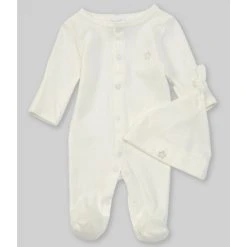 Hot Sale 🔥 Starting Out Baby Preemie-9 Months Long-Sleeve Star Footed Coverall & Knotted Hat Set White 🎉