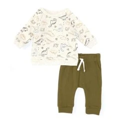 Best deal 🥰 Starting Out Baby Boys Newborn-9 Months Dinosaur Printed Pullover & Pants Set Green ⌛