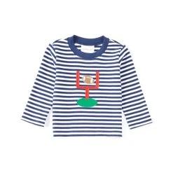 Promo 😉 Starting Out Baby Boy 12-24 Months Stripe Long Sleeve Football Goal Applique Tee Navy 🌟