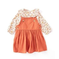 Promo 🔔 Starting Out Baby 👧 Girls 3-24 Months Long Sleeve Ruffle Gauze Jumper 2-Piece Set Rust 💯