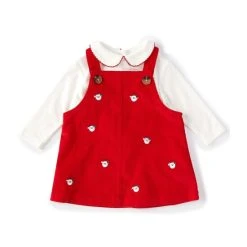 Buy 🤩 Starting Out Baby 👧 Girls 12-24 Months Peter-Pan Collar Long Sleeve Tee Santa Corduroy Pinafore Jumper 2-Piece Set Red 👍