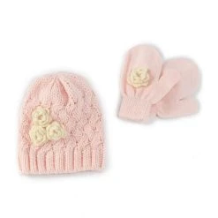 Wholesale 😍 Treasures By Starting Out Baby 👧 Girls Crochet Knit Beanie & Gloves Set Pink ❤️